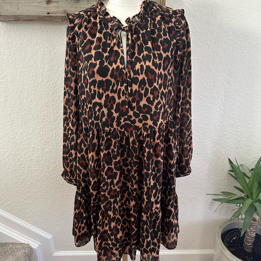 J. Crew Leopard Print Long‎ Sleeve Dress ladies M NWT